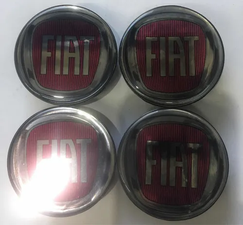 Jogo Calotinha Centro Da Roda Fiat 57mm Logo Vermelho - Vermelho