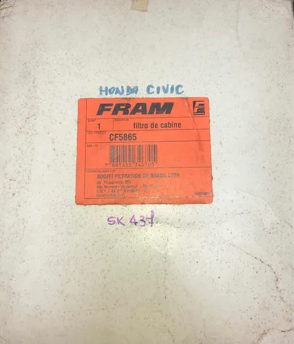 Filtro Cabine Honda Civic 1.6 16v 95/00 Cf 5865 Fram