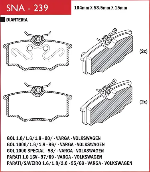 Pastilha de Freio Dianteira Speed Brake SNA239 VW Gol G3 G4 Parati Saveiro